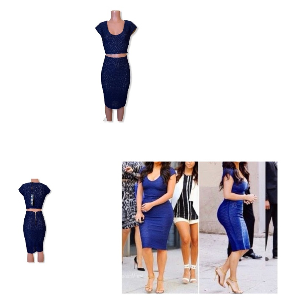 Kardashian Kollection Blue Lace Crop Top Skirt